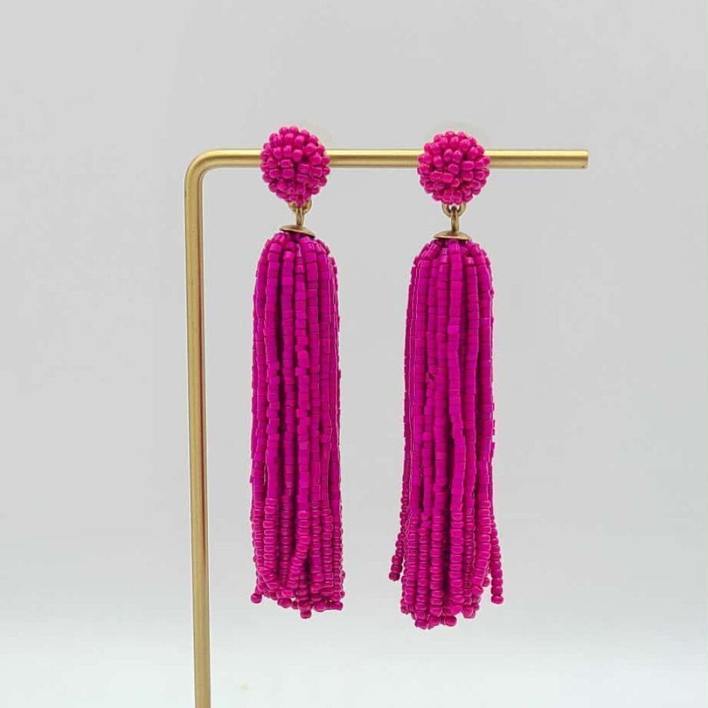 J Crew BeadedโRed Tassel Earrings